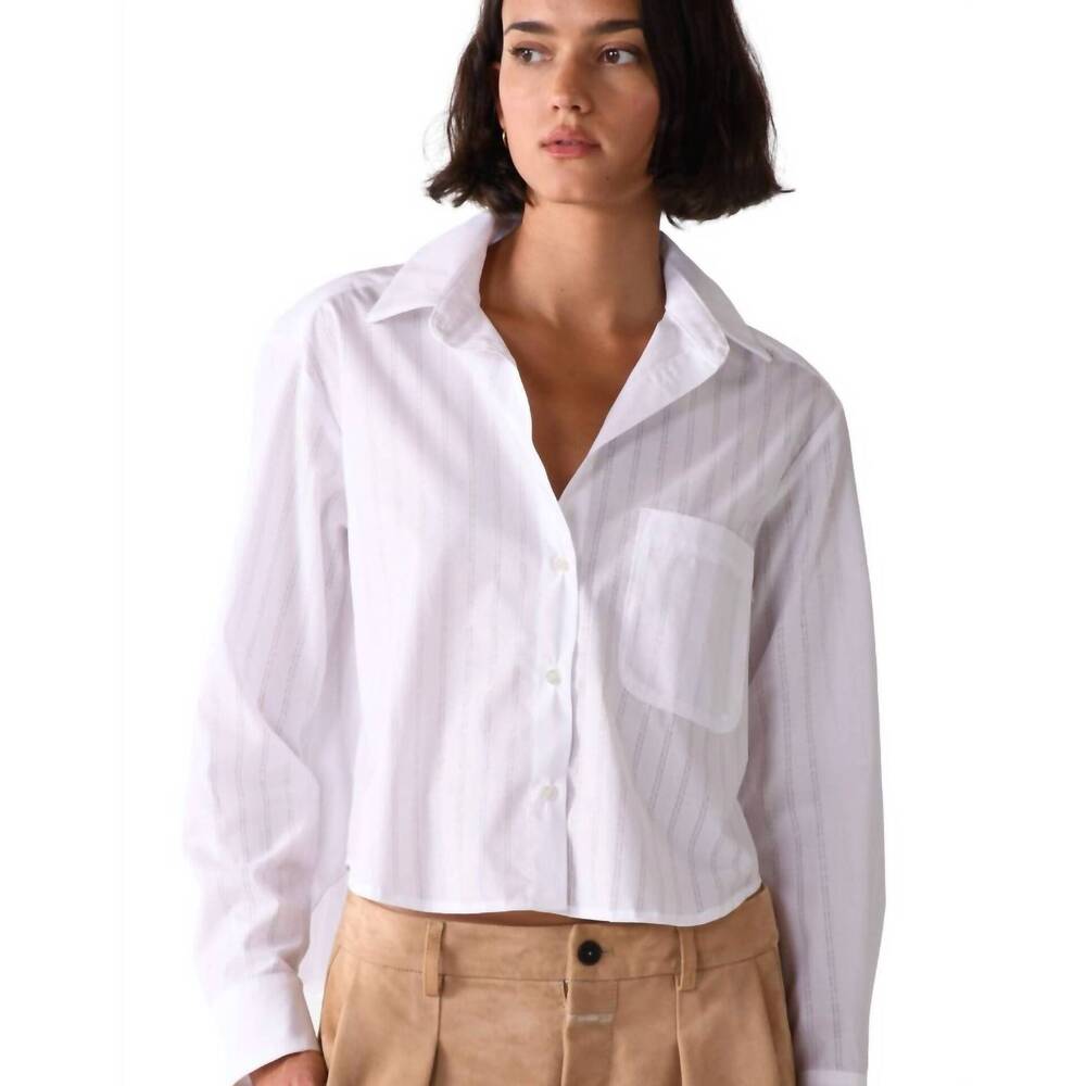 NEW CISSA belle needle stripe long sleeve shirt in white
